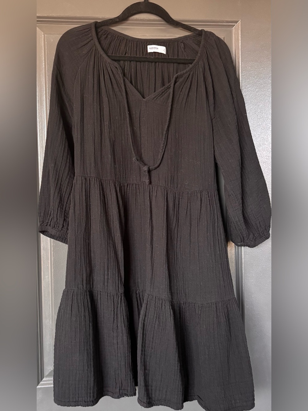 Sonoma Black Tiered Tie-Neck Mini Dress
